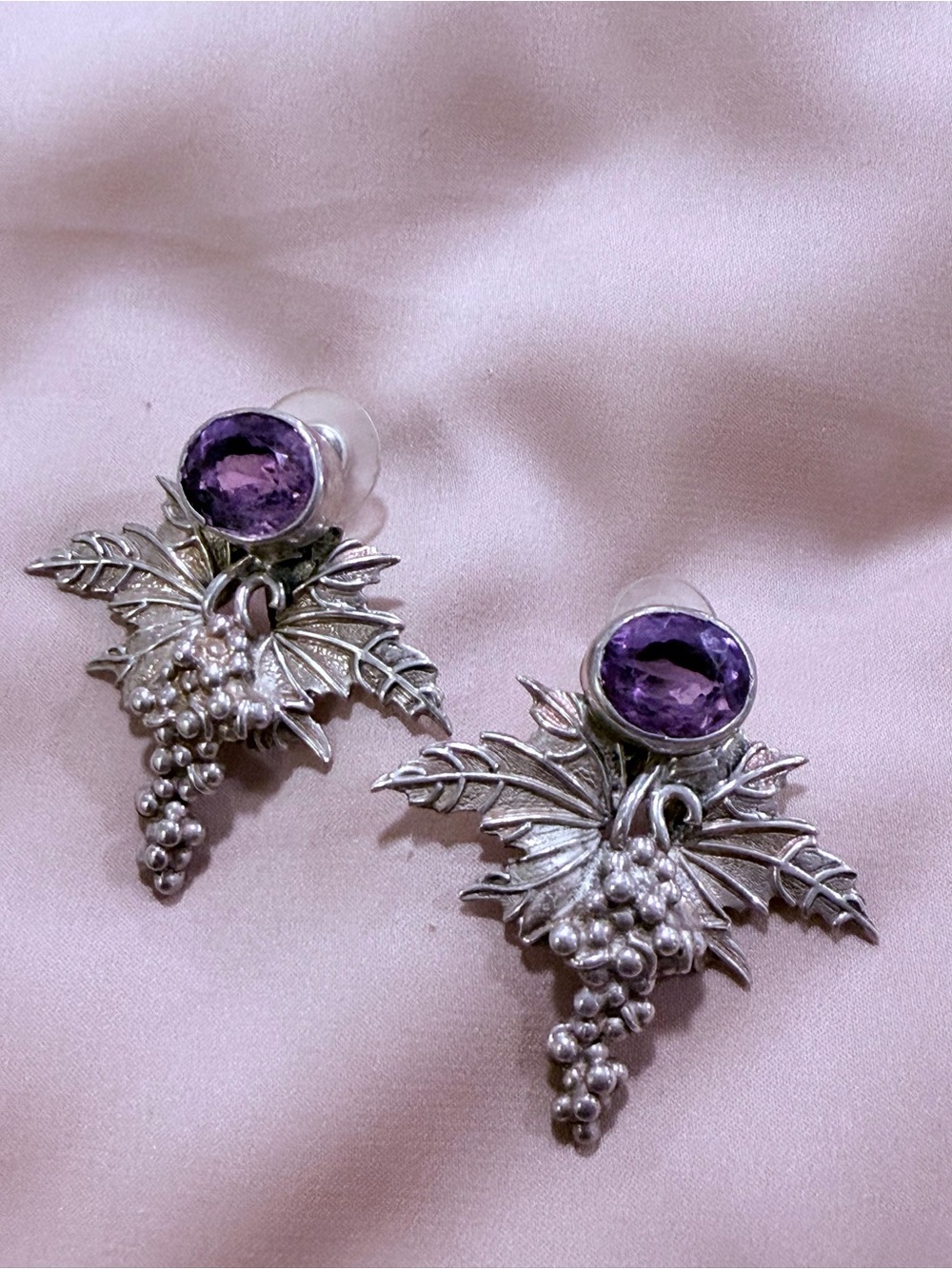 Vintage Carol Felley 1987 Sterling Amethyst Grape Earrings